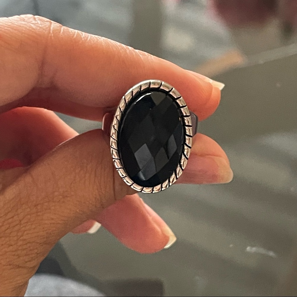 Inox 316l silver stainless steel onyx ring size 9 - Picture 5 of 9